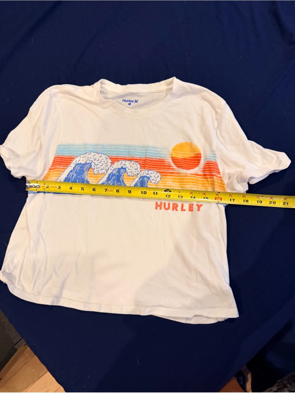 Hurley White Short-Sleeve Tee with Blue Wave and Orange Sun Graphic - Picture 2 of 3